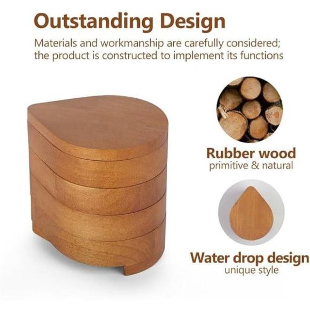 JSVER Portable Jewelry Organizer Wooden Jewelry Box, 4-Layer Rotatable Jewelry - Picture 4 of 8